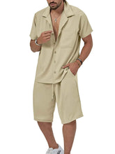 Load image into Gallery viewer, Men's Plus Size Button Up Short Sleeve Shirt and Shorts Set
