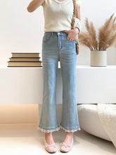 Load image into Gallery viewer, Light Blue Micro-Flare Lace Stretch Jeans for Women
