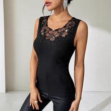 Load image into Gallery viewer, Black Ribbed Rhinestone-Decorated Vest T-Shirt Top

