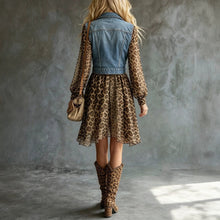 Load image into Gallery viewer, Women's Denim-Look Chiffon Patchwork Long Sleeve Maxi Dress
