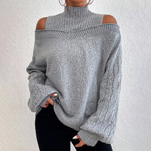 Load image into Gallery viewer, Women's Cold Shoulder Sweater - High Neck Cut Out Pullover Long Sleeve Top
