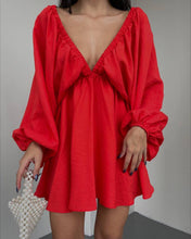 Load image into Gallery viewer, V-neck Lantern Sleeve Dress Fashion Loose Long-sleeved Dresses For Women Clothing
