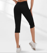 Load image into Gallery viewer, Women's High-Waisted Slim Capri Pants with Slit Hem — Black
