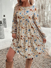 Load image into Gallery viewer, Tiered Floral Round Neck Long Sleeve Dress Elegant Summer Lightweight Breathable Dress
