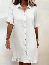 Load image into Gallery viewer, Women's Faux Denim Ruffle-Sleeve Shirt Dress
