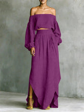 Load image into Gallery viewer, Off-Shoulder Top &amp; Asymmetrical Maxi Skirt Set – Women's 2-Piece Outfit
