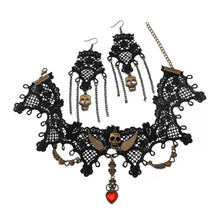 Load image into Gallery viewer, Halloween Lace Skull Necklace : Earrings Jewelry Set
