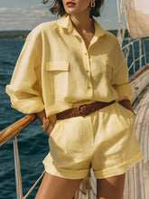 Load image into Gallery viewer, Cotton-Linen Loose-Fit Button-Down Shirt and Shorts Casual Set
