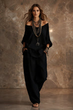 Load image into Gallery viewer, Women's Oversized Batwing Sleeve V-Neck Top &amp; Barrel Wide-Leg Pants Boho Set

