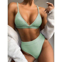 Load image into Gallery viewer, Female Swimsuit High Waist Bikini Women High Waist Swimsuits Triangle Bathing Suit V Neck Two Piece Bikini Sets Women Swimwear Two-pieces Bikini Set Ribbed Bather Bathing Suit Swim
