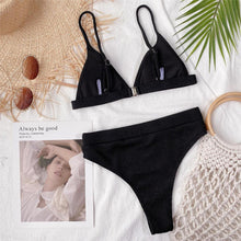 Load image into Gallery viewer, Female Swimsuit High Waist Bikini Women High Waist Swimsuits Triangle Bathing Suit V Neck Two Piece Bikini Sets Women Swimwear Two-pieces Bikini Set Ribbed Bather Bathing Suit Swim

