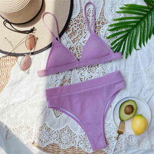 Load image into Gallery viewer, Female Swimsuit High Waist Bikini Women High Waist Swimsuits Triangle Bathing Suit V Neck Two Piece Bikini Sets Women Swimwear Two-pieces Bikini Set Ribbed Bather Bathing Suit Swim
