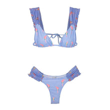 Load image into Gallery viewer, Female Swimsuit Women String Triangle Top Bikini Bottom Printed Push Up Swimsuit Bikini Sets Two Piece Split Button Beachwear Bathing Suit High Waist Bathing Suit High Cut
