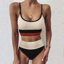 Load image into Gallery viewer, Female Swimsuit Women String Triangle Top Bikini Bottom Printed Push Up Swimsuit Bikini Sets Two Piece Split Button Beachwear Bathing Suit High Waist Bathing Suit High Cut
