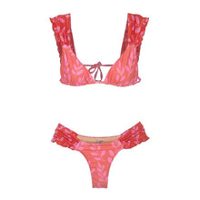 Load image into Gallery viewer, Female Swimsuit Women String Triangle Top Bikini Bottom Printed Push Up Swimsuit Bikini Sets Two Piece Split Button Beachwear Bathing Suit High Waist Bathing Suit High Cut
