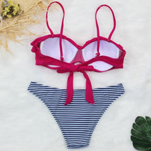 Load image into Gallery viewer, Female Two Piece Swimsuit Low Waist Bikini Floral Printing Swimwear Push Up Bathing Suit  Detachable Padded Push Up Striped Bikini Set Two Piece Swimsuit Ladies Vintage Lace Bikini Sets Beach Swimwear
