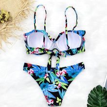 Load image into Gallery viewer, Female Two Piece Swimsuit Low Waist Bikini Floral Printing Swimwear Push Up Bathing Suit  Detachable Padded Push Up Striped Bikini Set Two Piece Swimsuit Ladies Vintage Lace Bikini Sets Beach Swimwear
