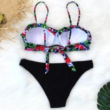 Load image into Gallery viewer, Female Two Piece Swimsuit Low Waist Bikini Floral Printing Swimwear Push Up Bathing Suit  Detachable Padded Push Up Striped Bikini Set Two Piece Swimsuit Ladies Vintage Lace Bikini Sets Beach Swimwear
