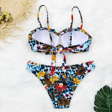 Load image into Gallery viewer, Female Two Piece Swimsuit Low Waist Bikini Floral Printing Swimwear Push Up Bathing Suit  Detachable Padded Push Up Striped Bikini Set Two Piece Swimsuit Ladies Vintage Lace Bikini Sets Beach Swimwear
