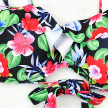 Load image into Gallery viewer, Female Two Piece Swimsuit Low Waist Bikini Floral Printing Swimwear Push Up Bathing Suit  Detachable Padded Push Up Striped Bikini Set Two Piece Swimsuit Ladies Vintage Lace Bikini Sets Beach Swimwear
