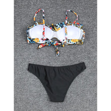 Load image into Gallery viewer, Female Two Piece Swimsuit Low Waist Bikini Floral Printing Swimwear Push Up Bathing Suit  Detachable Padded Push Up Striped Bikini Set Two Piece Swimsuit Ladies Vintage Lace Bikini Sets Beach Swimwear
