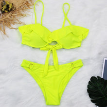 Load image into Gallery viewer, Female Two Piece Swimsuit Low Waist Bikini Floral Printing Swimwear Push Up Bathing Suit  Detachable Padded Push Up Striped Bikini Set Two Piece Swimsuit Ladies Vintage Lace Bikini Sets Beach Swimwear
