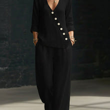 Load image into Gallery viewer, Women’s V-Neck Cross-Over Shirt and Wide-Leg Pants Set
