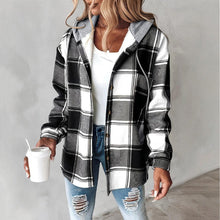 Load image into Gallery viewer, Plaid Drawstring Hoodie Shirt
