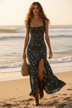 Load image into Gallery viewer, Ruffle Trim Asymmetrical Chiffon Maxi Dress – High Slit &amp; High Waist

