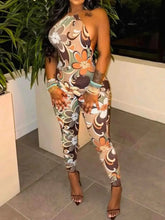 Load image into Gallery viewer, Tropical Print Bodycon Jumpsuit - Halter Neck Style
