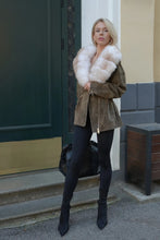 Load image into Gallery viewer, Vivienne Genuine Suede Polar Fox Trim Coat in Olive
