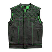 Load image into Gallery viewer, Finish Line - Green Checker - Men's Motorcycle Leather Vest
