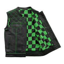 Load image into Gallery viewer, Finish Line - Green Checker - Men's Motorcycle Leather Vest
