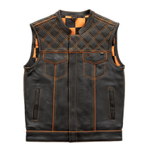 Load image into Gallery viewer, Finish Line - Orange Checker - Men's Motorcycle Leather Vest
