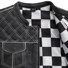 Load image into Gallery viewer, Finish Line - White Checker - Men's Motorcycle Leather Vest

