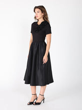 Load image into Gallery viewer, Floral Applique Satin &amp; Cotton Fabric Dress
