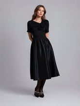 Load image into Gallery viewer, Floral Applique Satin &amp; Cotton Fabric Dress
