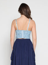 Load image into Gallery viewer, Floral Embroidered Denim Bustier Top
