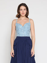 Load image into Gallery viewer, Floral Embroidered Denim Bustier Top
