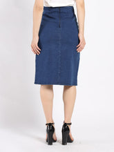 Load image into Gallery viewer, Floral Embroidered Front Slit Denim Skirt
