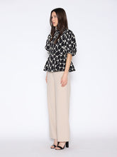 Load image into Gallery viewer, Floral Embroidered Puff Sleeve Peplum Top
