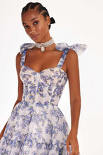 Load image into Gallery viewer, Floral Off-the-shoulder Strap Lace-up Large Swing Skirt Organza Dress
