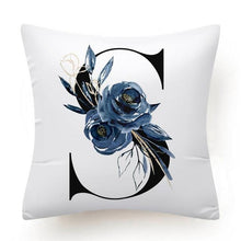 Load image into Gallery viewer, Floral Pillow Covers Alphabet Decorative Pillow Cases ABC Letter Flowers Cushion Covers Blue Flowers Polyester Pillowcase Decorative Sofa Pillows Cover Luxury Soft Materials
