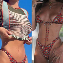 Load image into Gallery viewer, Floral Print Bikini String Swimsuit High Cut Bikini Set Bathing Suit Women's Swimsuit Halter Ribbed Polka Dot Tie Dye String Bathing Suit Bikini Set Women Swimwear High Waist Bikinis Beach
