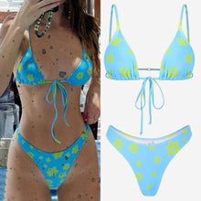Load image into Gallery viewer, Floral Print Bikini String Swimsuit High Cut Bikini Set Bathing Suit Women's Swimsuit Halter Ribbed Polka Dot Tie Dye String Bathing Suit Bikini Set Women Swimwear High Waist Bikinis Beach
