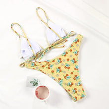 Load image into Gallery viewer, Floral Print Bikini String Swimsuit High Cut Bikini Set Bathing Suit Women's Swimsuit Halter Ribbed Polka Dot Tie Dye String Bathing Suit Bikini Set Women Swimwear High Waist Bikinis Beach
