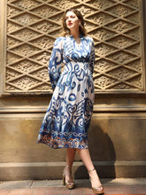 Load image into Gallery viewer, Floral print elastic waist v-neck dress

