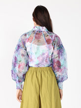 Load image into Gallery viewer, Floral print mesh puffed sleeve shirt top
