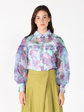 Load image into Gallery viewer, Floral print mesh puffed sleeve shirt top
