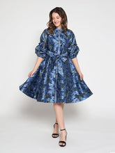 Load image into Gallery viewer, Floral print pinched detail sleeve midi dress
